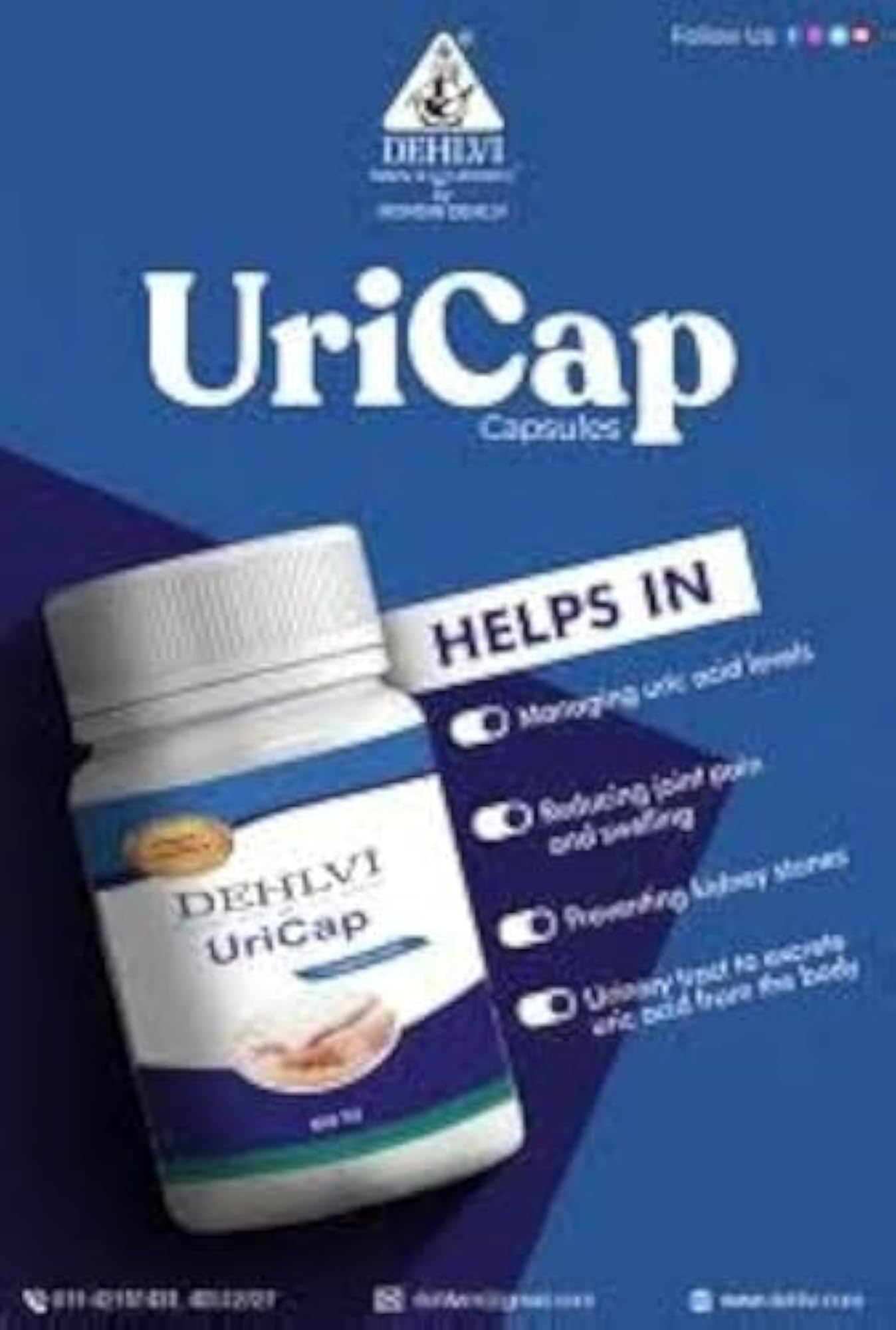 Dehlvi Uricap Box of 60 Capsules, Dietary Supplement